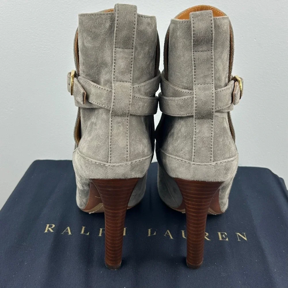 Ralph Lauren Purple Label Grey Suede Strappy Ankle Boots Made in Italy 38B